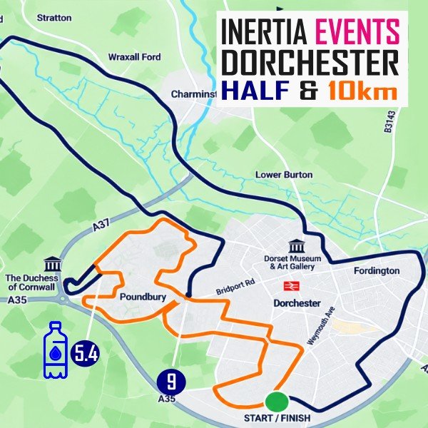 Dorchester Half Marathon and 10km route map
