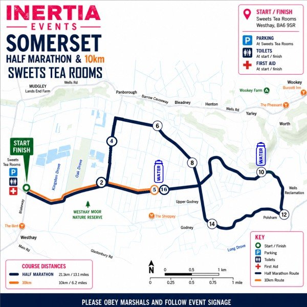 Somerset Half Marathon and 10km route map