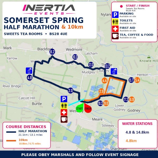 Somerset Half Marathon and 10km route map